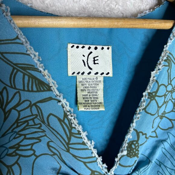 ICE Blue Floral Print‎ Silk Boho Dress Size 6 - Picture 6 of 7